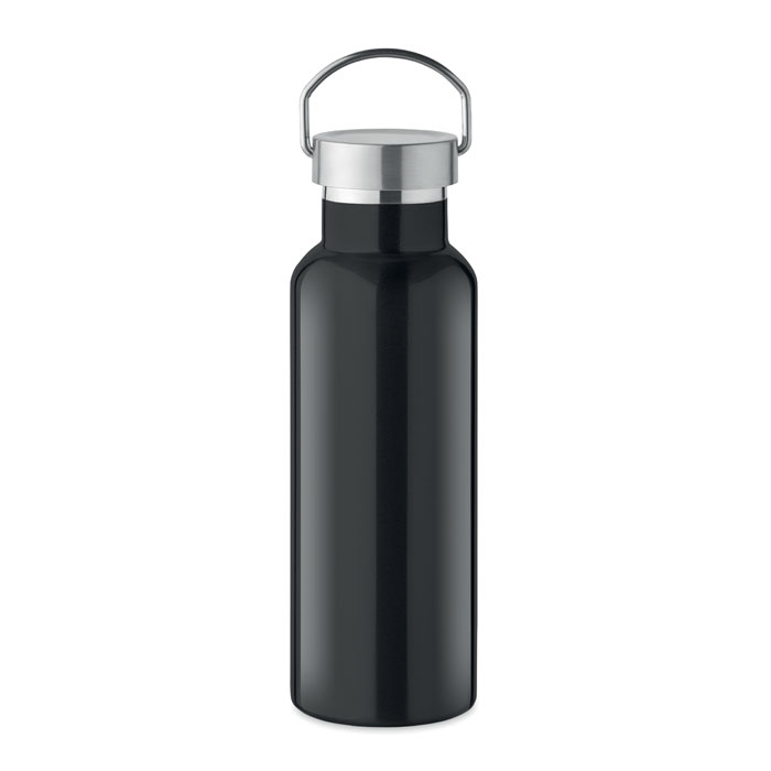 MO2107-03 gadżety reklamowe Butelka podwójna ścianka500 ml Czarny z logo