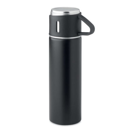 MO2117-03 gadżety reklamowe Butelka dwuścienna 420 ml Czarny z logo