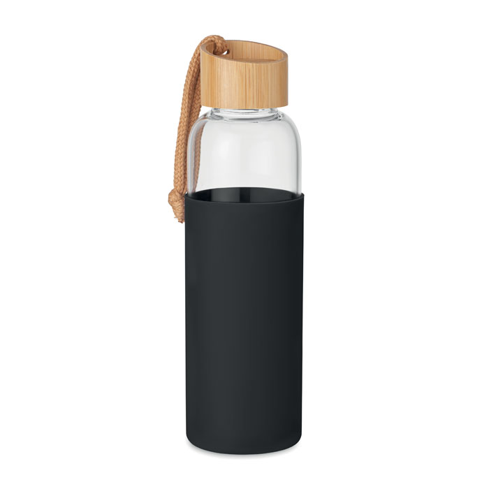 MO6845-03 gadżety reklamowe Szklana butelka 500 ml w etui Czarny z logo
