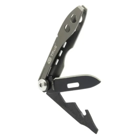 Mini multitool z pęsetą True Utility Tweezer z rozłożonym ostrzem i otwieraczem