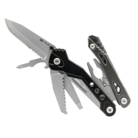 Multitool survivalowy True Utility FireRanger 11w1 z rozłożonym nożem i piłą